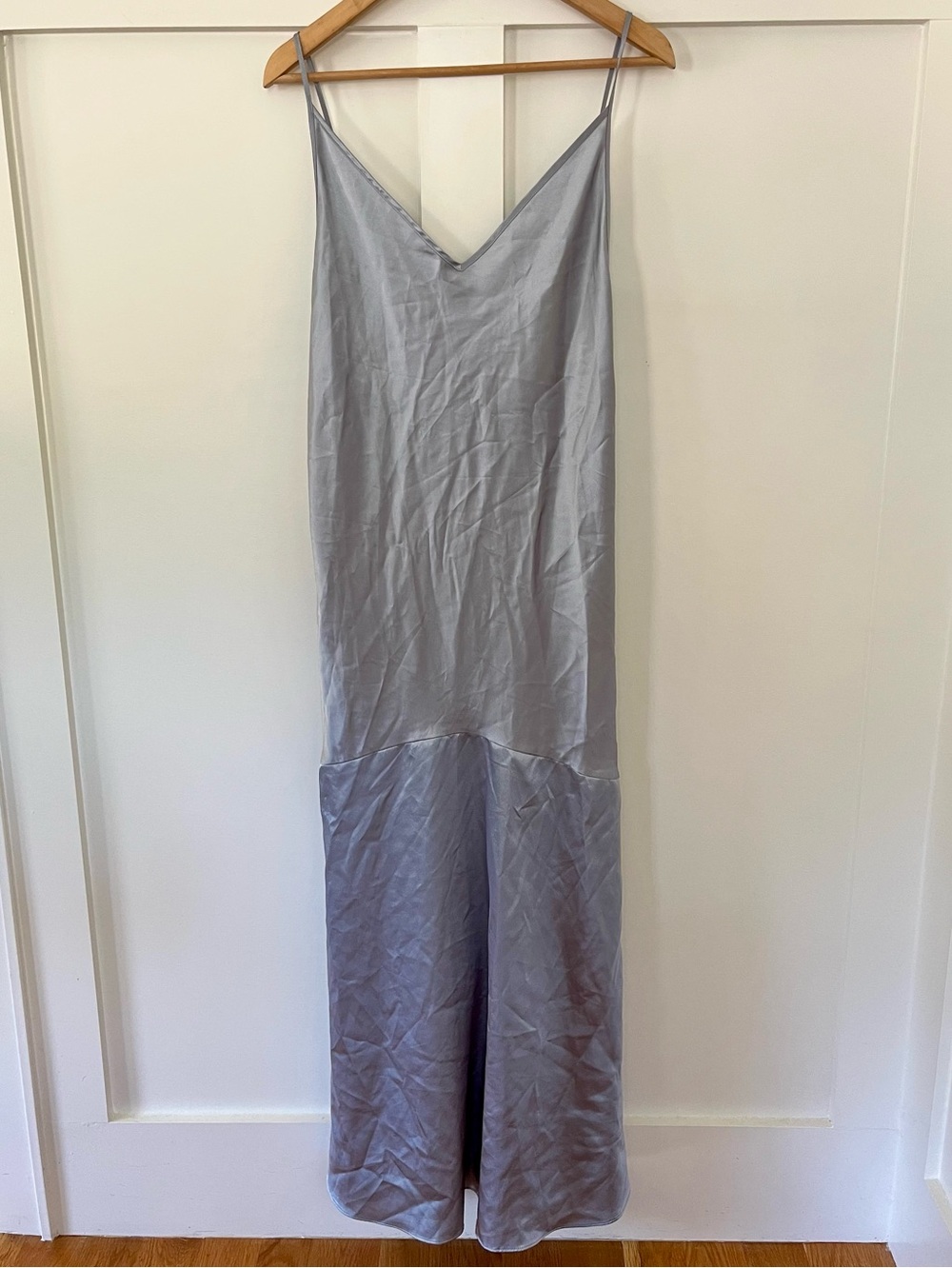 Vintage Victoria’s Secret Gold Label Satin Maxi Gown-Bias flare Hem-silver
